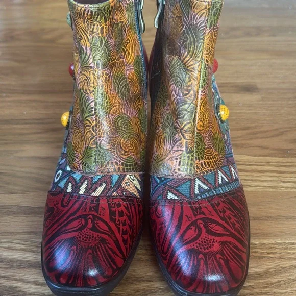 NEW Socofy Bohemian Heeled Leather Ankle Boots - Picture 2 of 10
